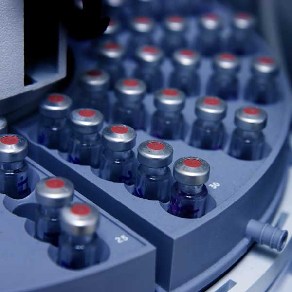 syringe, vial and chromatogram
